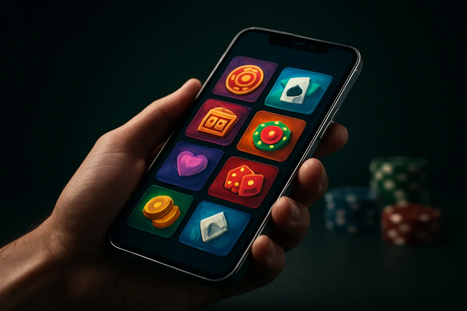 Flagship Android smartphone displaying vivid casino app interface in hand